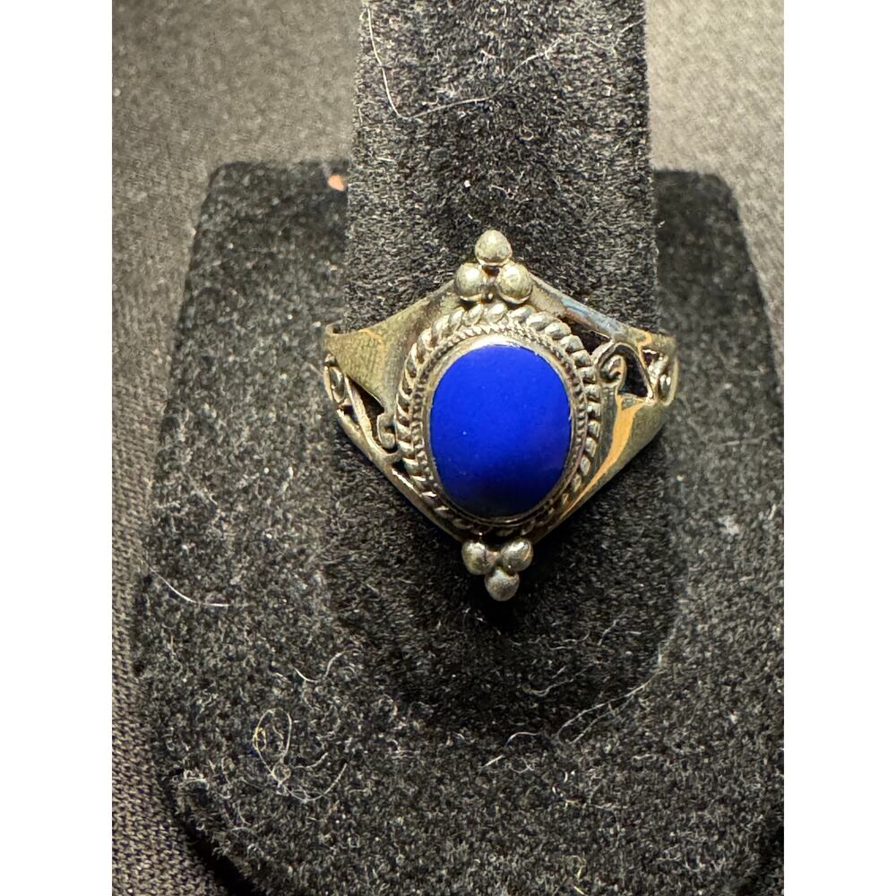 925 Sterling Silver Lapis Size 8 Filagree Ring